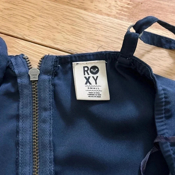 Roxy Navy Blue Mini Dress | Spaghetti Strap Ruched Bodice size small - Picture 3 of 4